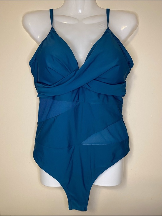 Other - One Piece Swimsuit with Mesh Accents in Teal Blue